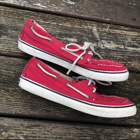 Red Canvas Sperry Topsider Boat Shoes - Picture 4 of 6